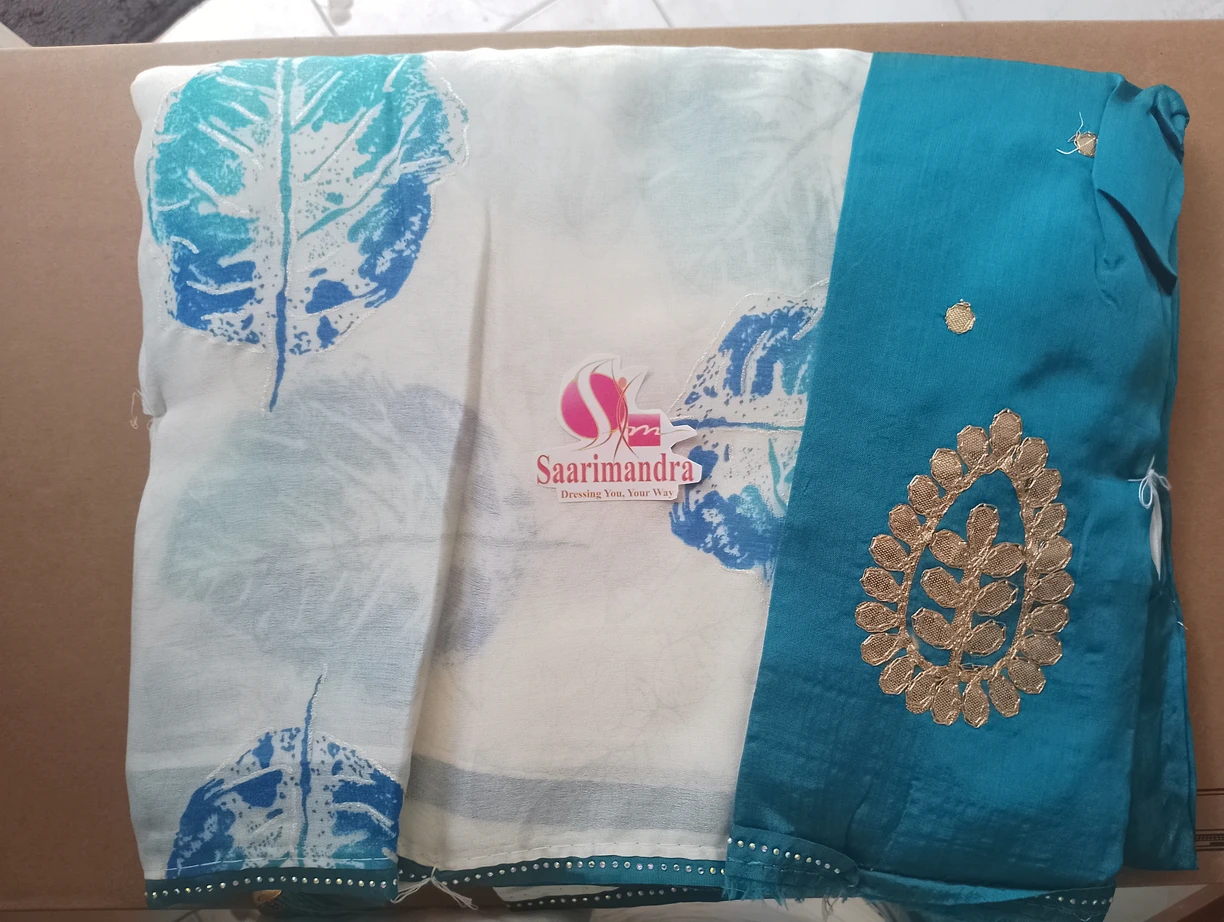 Dall Moss Printed Saree with Lace - MLTAN - Blue Mix